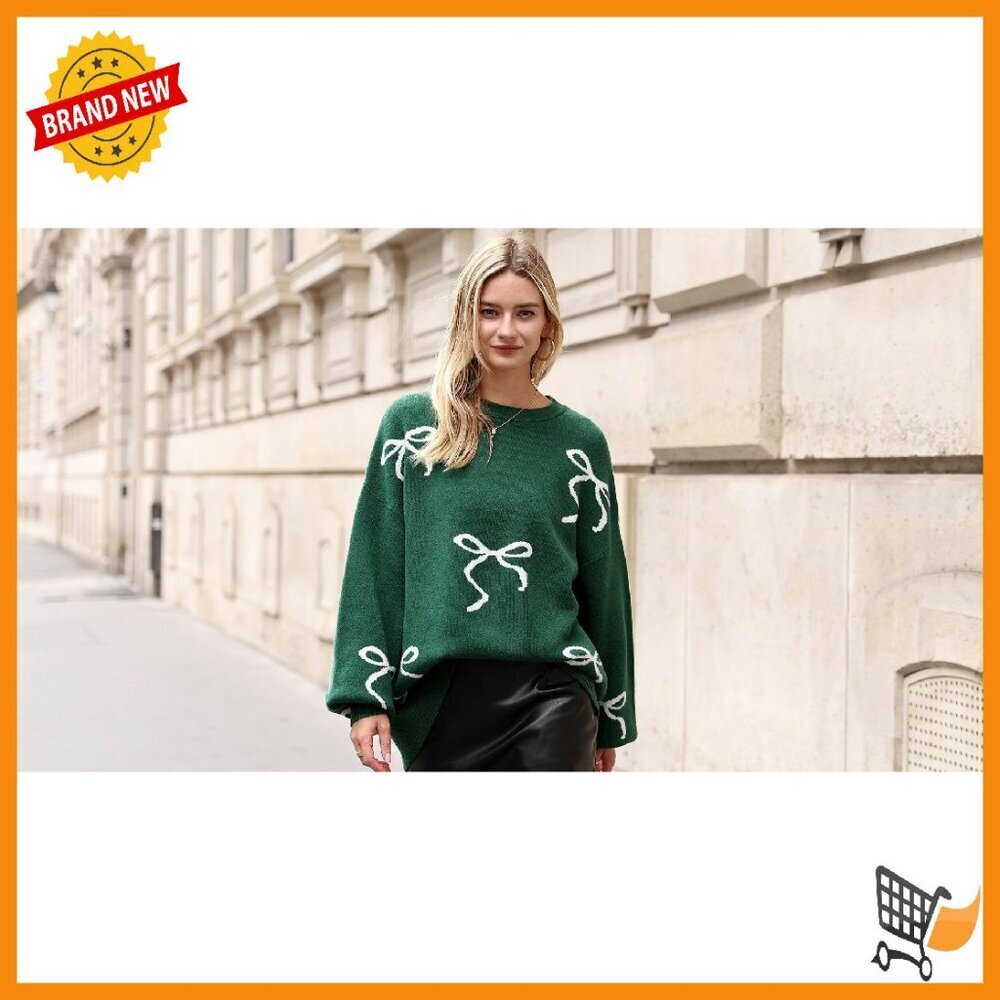 Chunky Knit Oversized Sweater Long Sleeve Crewneck Pullover Women's - Picture 6 of 7